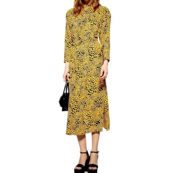 Topshop Yellow Animal Print Leopard Long Sleeve Maxi Dress - Picture 3 of 14